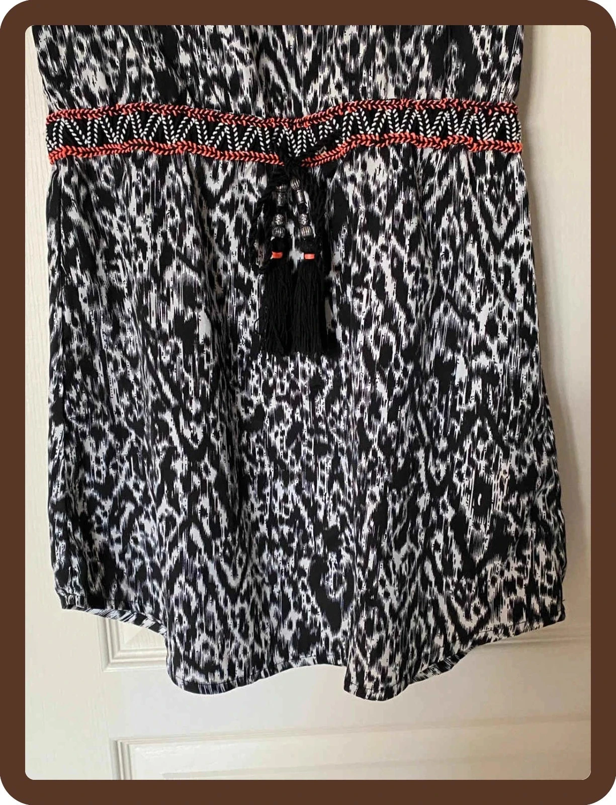 Vestido Kaporal preto e branco estampado + cinto trançado T36 – estilo boêmio chique – photo 4